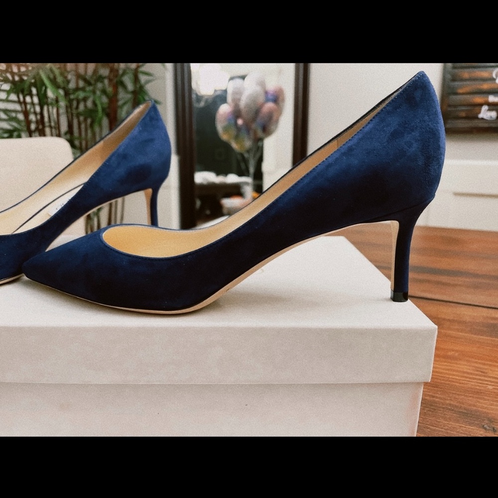Jimmy Choo Romy 60 Navy Suede Pointed Pumps